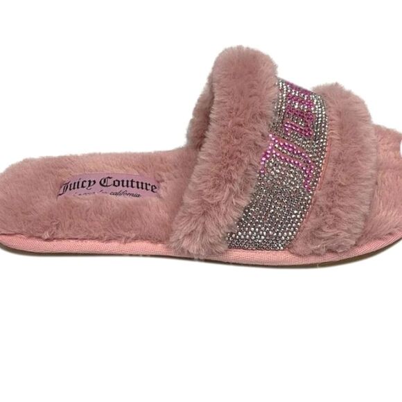 Juicy Couture Halo 2 Rhinestone Logo Slippers- Mauve - Picture 2 of 10